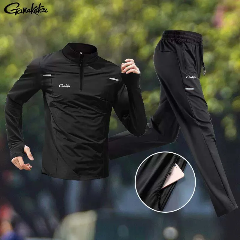 Gamakatsu Fishing Running Men's Sports Suit 2026 New Quick Drying Clothes Spring Long Sleeved Pants Outdoor Fitness Clothes