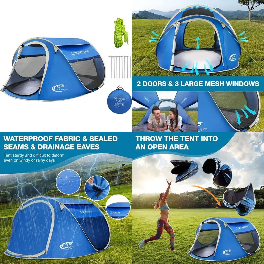 

Automatic 2-4 Person Pop-Up Waterproof Tent by ZOAMKE - Easy Setup Camping Shelter