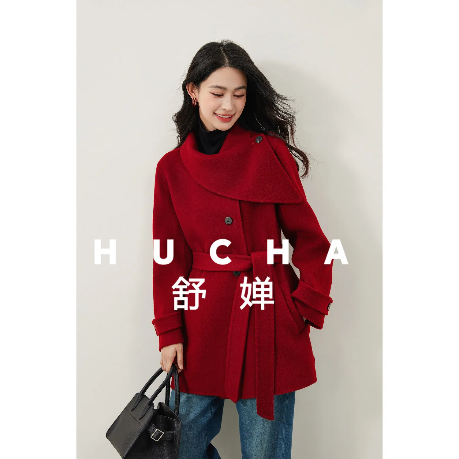 

Winter temperament style flower bud collar shoulders and waist one hand long wool reversible wool coat new style