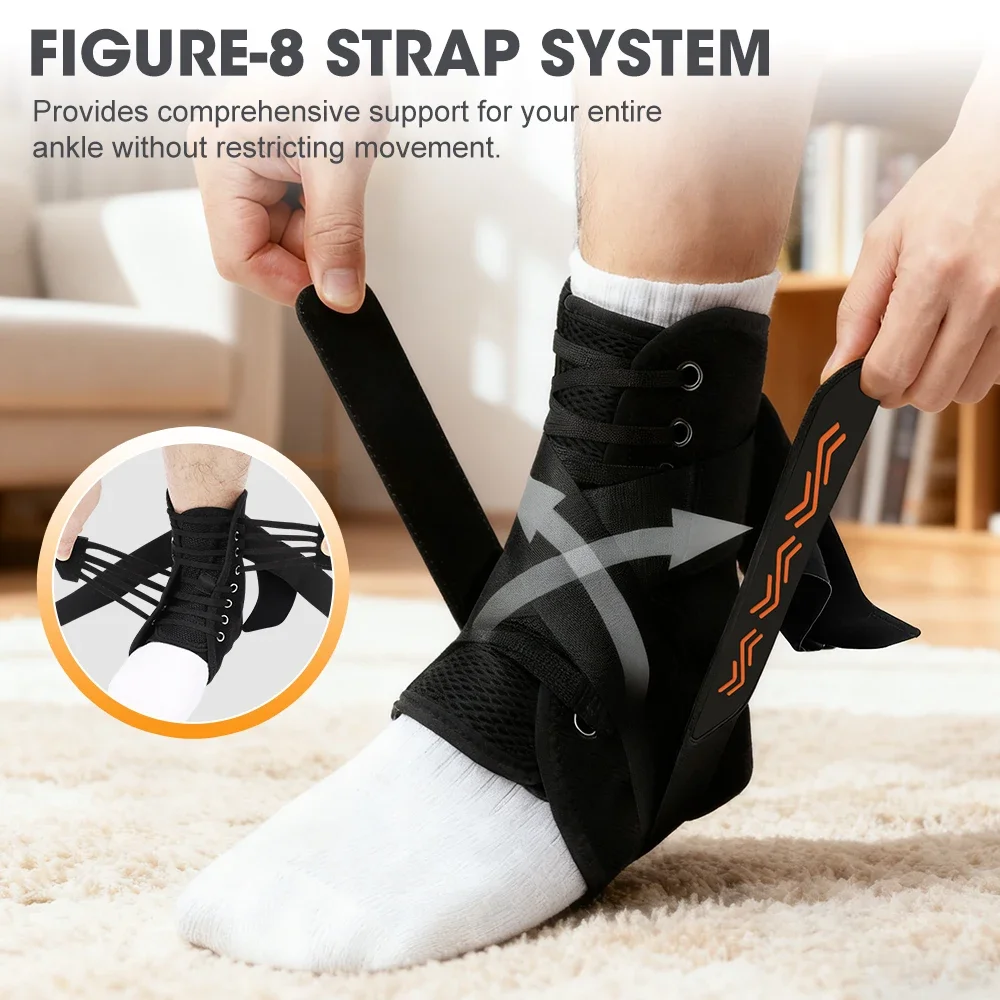 suporte-para-tornozelo-ultra-fino-preto-com-amarracao-rapida-360-°-protetor-estabilizador-com-suporte-lateral-acolchoado-para-recuperacao-de-lesoes-e-entorses