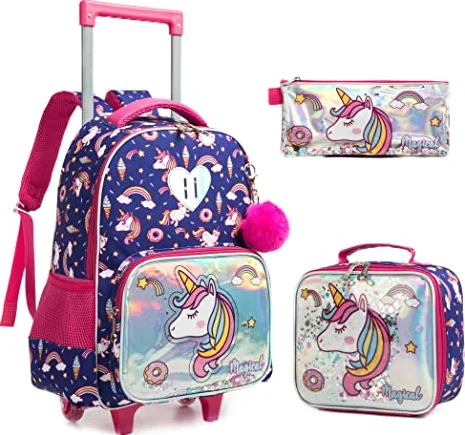 Children Rolling school bag for boys wheels school Trolley backpack Bag School wheeled backpack bag for girl with lunch bag set