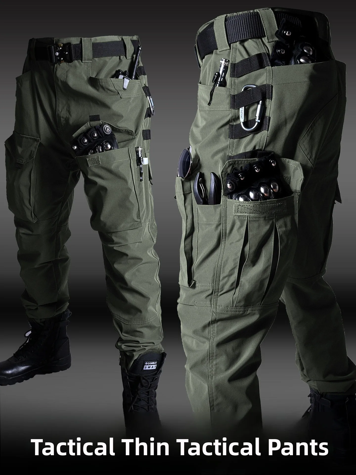 Black American Tactical Training Pants Quick Dry Waterproof Wear Resistant Multi Pocket Men's Outdoor Camping Travel Gear
