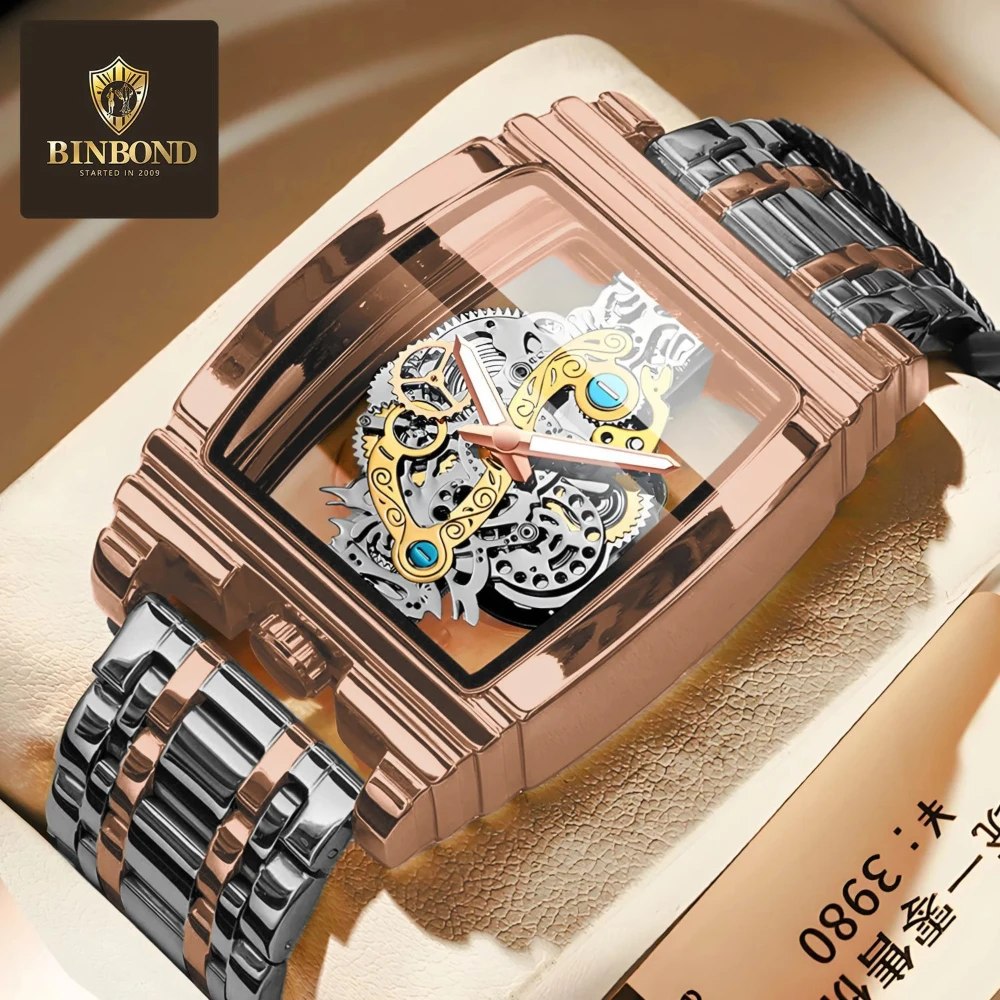 

BINBOND 5011 Men's Watch Luxury Fashion Hollow Dial Original Quartz Watch Waterproof Luminous Stainless Steel Watches for Man