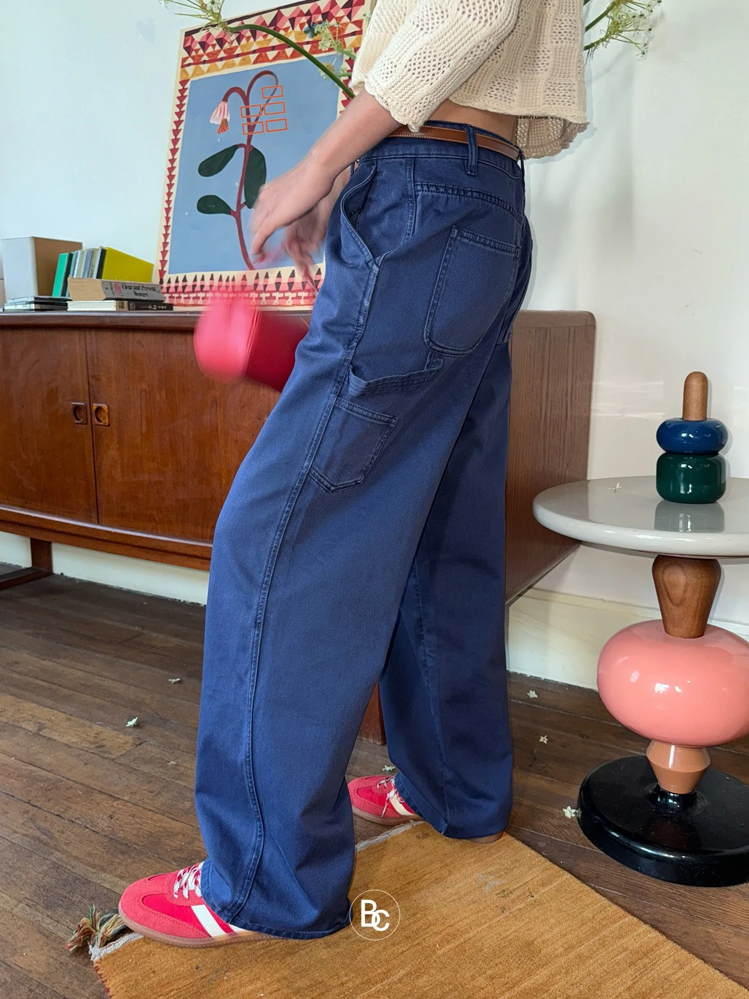 

Брюки Betchow American Sle в стиле ретро, синие, хлопковые, широкие, рабочие, повседневные, с высокой талией, свободного кроя, для женщин, осенняя коллекция