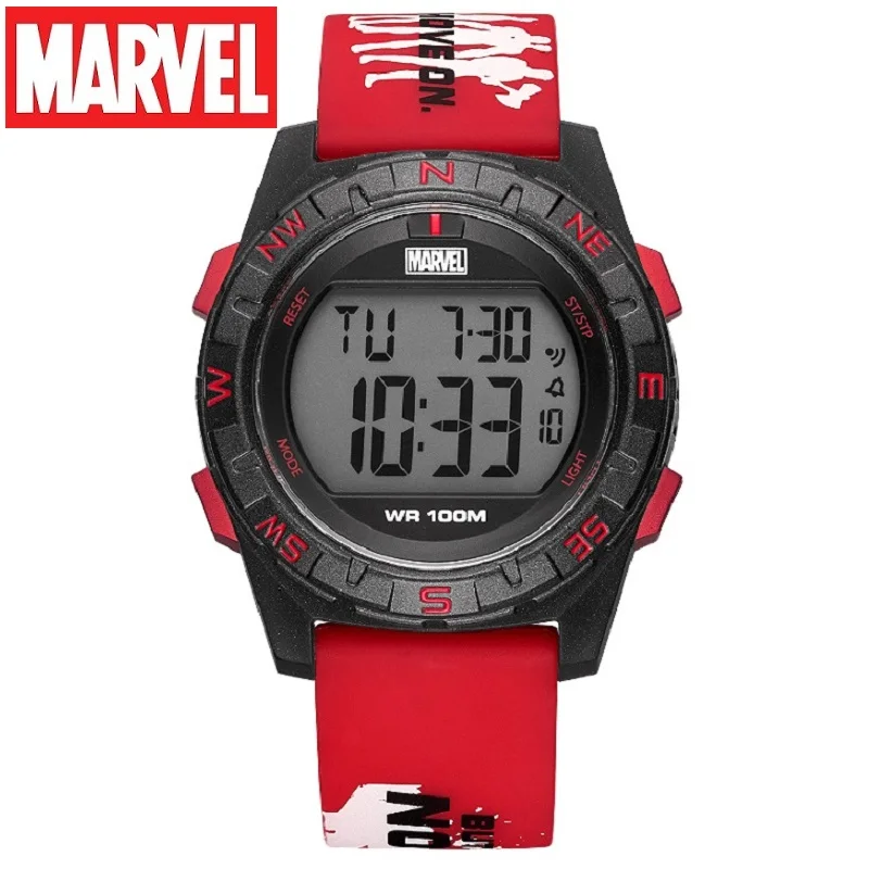 Marvel For Children Watch Avengers Sport Digital Wristwatch 100m Waterproof Boy Girl Unisex Student Multi Functions Alarm Clock