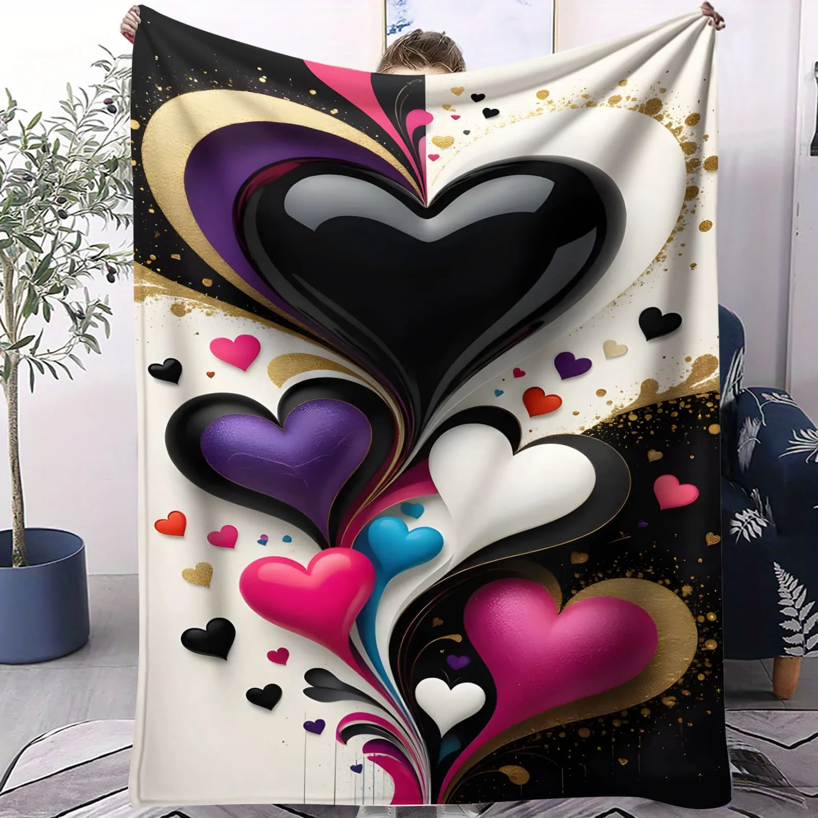 ผ้าห่มตุ๊กตาผีเสื้อหัวใจสีรุ้ง - ผ้าห่มนุ่มสำหรับห้องเด็ก โซฟา แคมป์ ตกแต่งสีสันสดใส เหมาะสำหรับครอบครัวและผู้ที่ชื่นชอบสไตล์