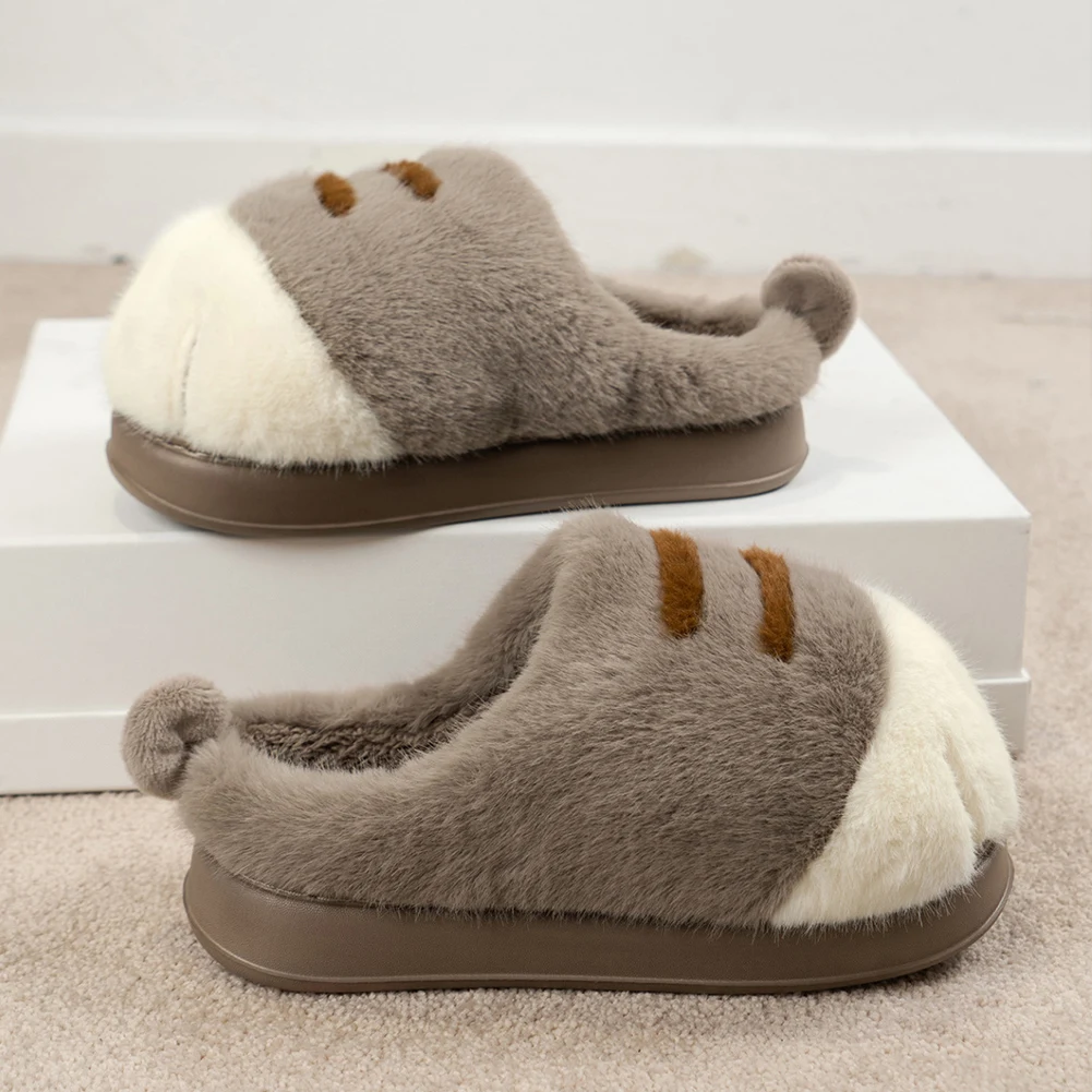 3D Cat Paw Plush Slippers Flat Thermal Slippers Anti Slip Fluffy Home Slippers Furry Paw Couple Slippers for Indoor Bedroom