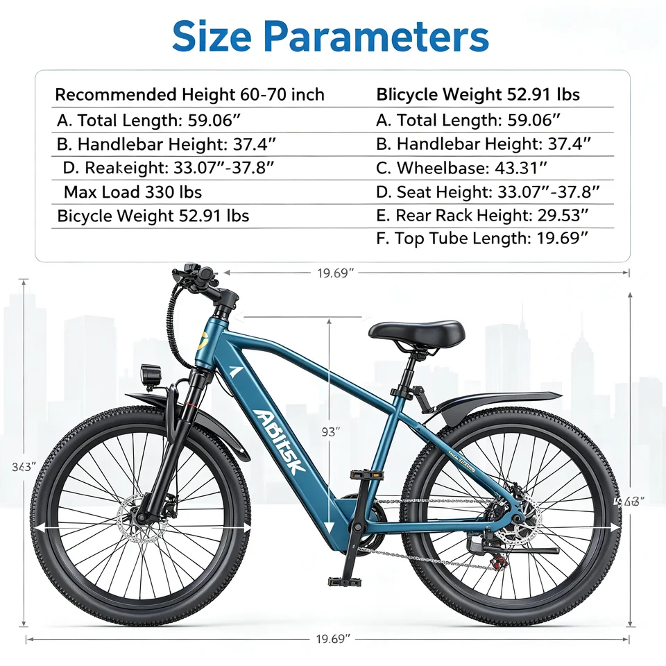 GT300‑24 Blue 24 Inch Adult Electric Bike 48V 23Ah Removable Lithium‑ion Battery Hydraulic Disc Brake Front Shock Absorber Smart LCD Display 3 Riding Modes City Commuter Mountain Ebike for Daily Travel Outdoor Recreation image 8