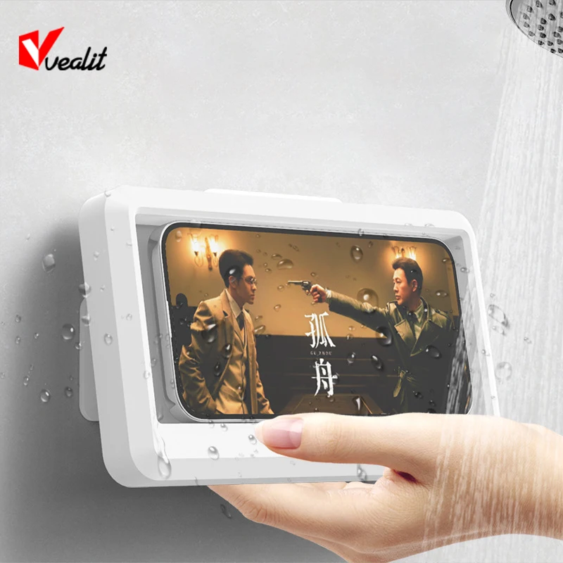 

360 Rotating Adjustable Waterproof Bathroom Wall Mount Holder Self-adhesive Touch Screen Phone Bracket Shower Sealing Storage