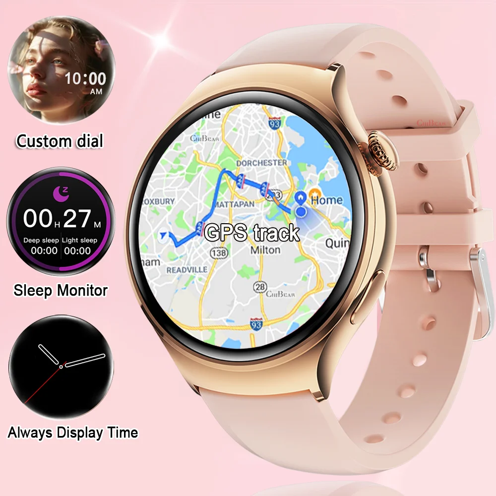 New Fashion Smart Watch Women GPS Track NFC Always Display Time Waterproof Health Monitor Bluetooth Call Smartwatch Lady Gifts