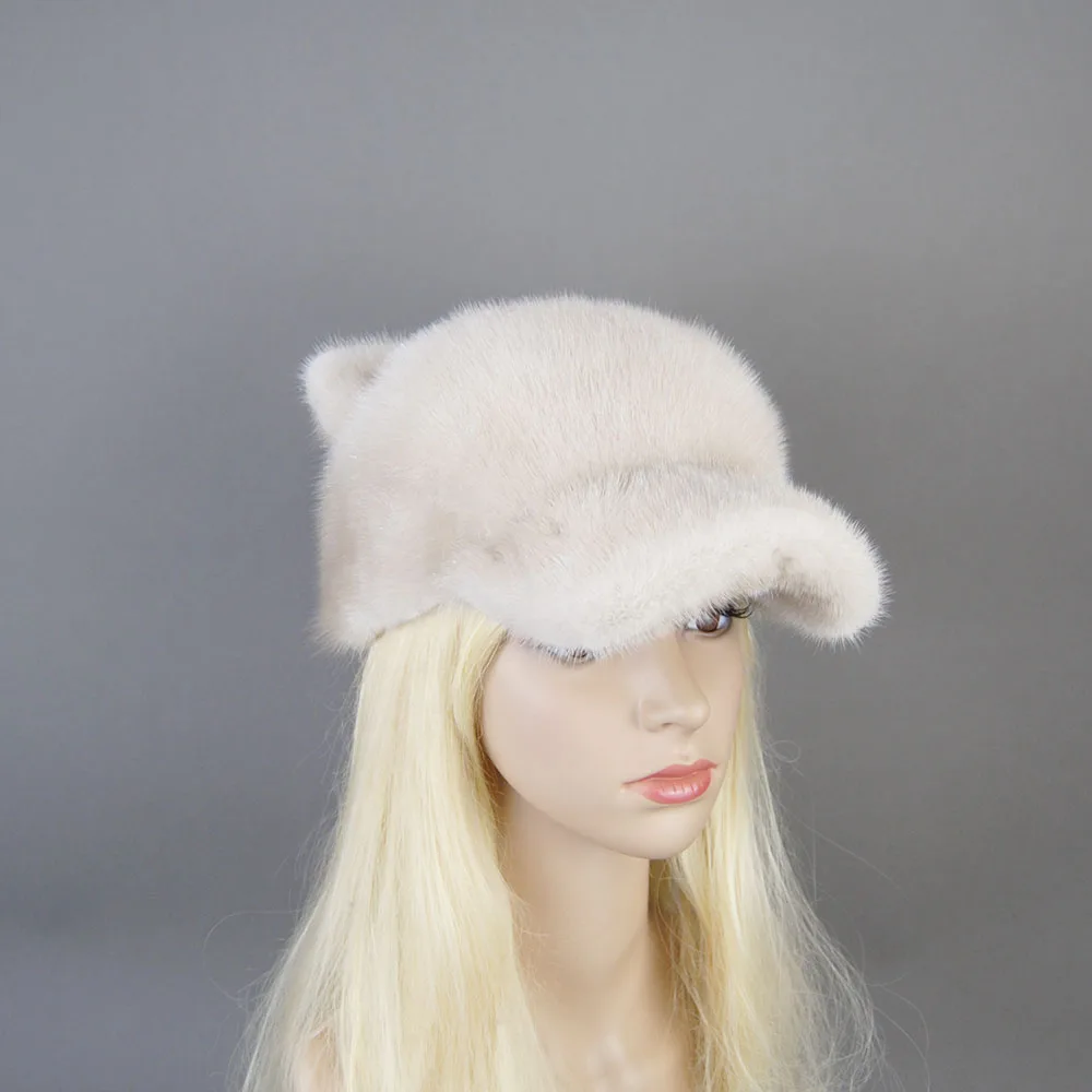 Autumn Winter Hat For Girl Women With Warm Luxury Natural Mink Fur Hat Stylish Design Bonnets Distinctive hat with Tail Ears Cap