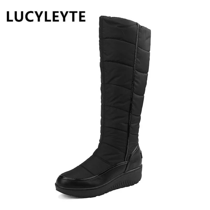 Ladies Winter Fashion Thick Sole Snow Boots Thick Plush Waterproof Anti-Slip Shoes Warm Plush Knee-Length Sleeve Boots