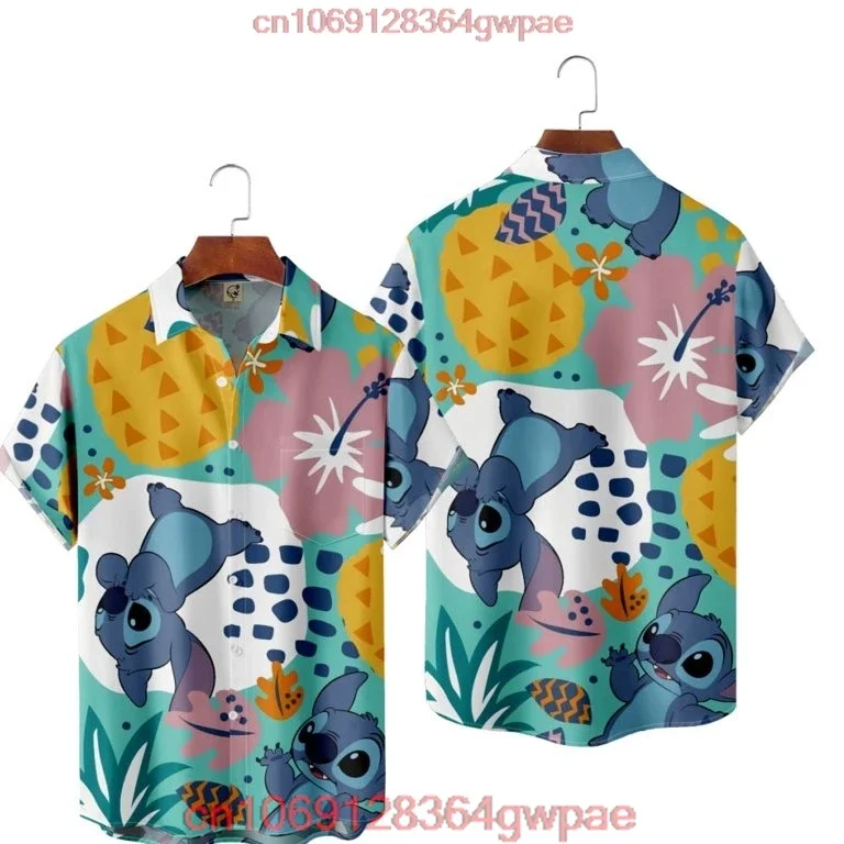 Stitch Hawaiian Shirts Men Summer Short Sleeve Button Up Shirts Disney Hawaiian Shirts Vacation Shirts Casual Beach Shirts Tops