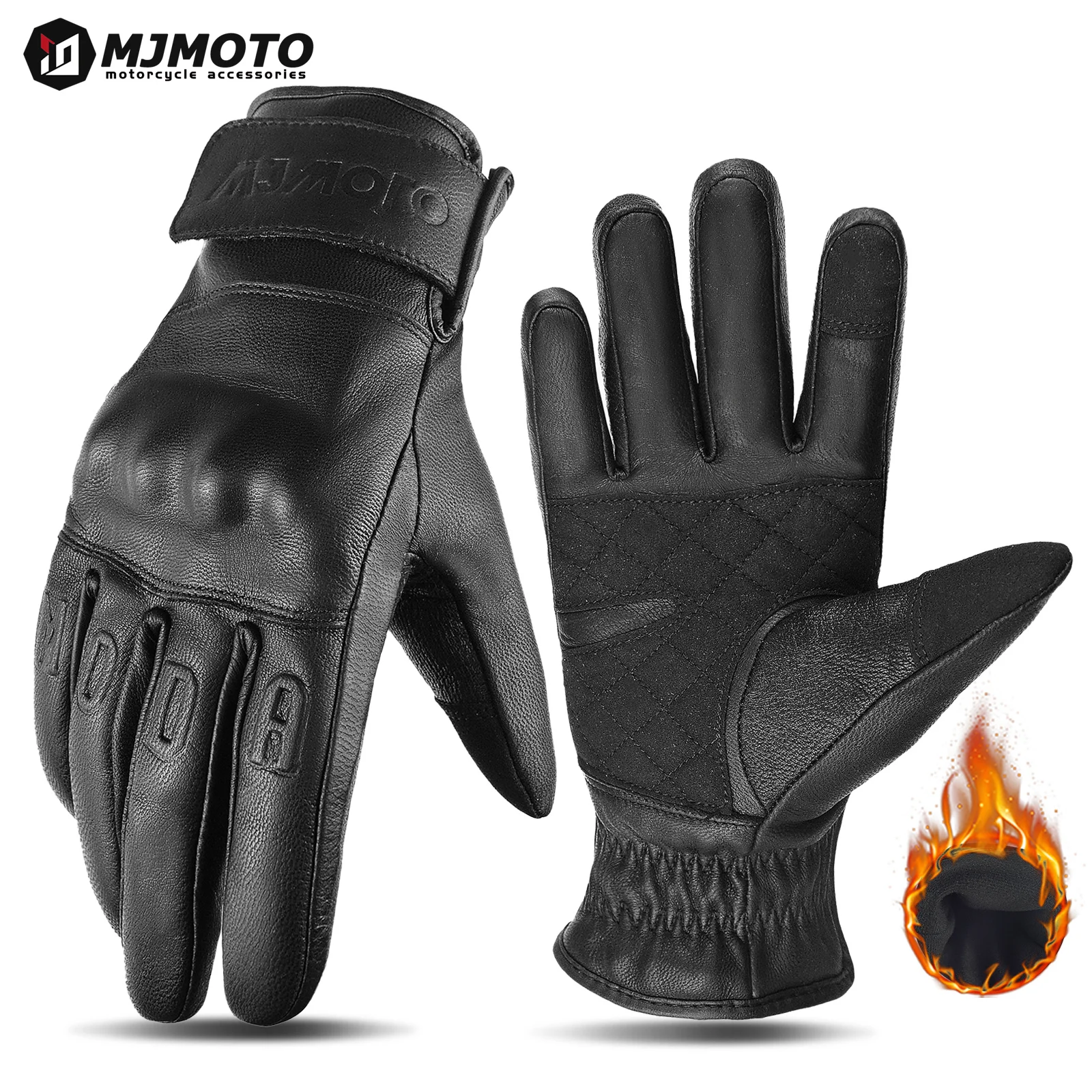 Vintage Motorcycle Winter Gloves Waterproof Windproof Cold-proof Goatskin Leather Microfiber Synthetic Leather Motorbike Gloves