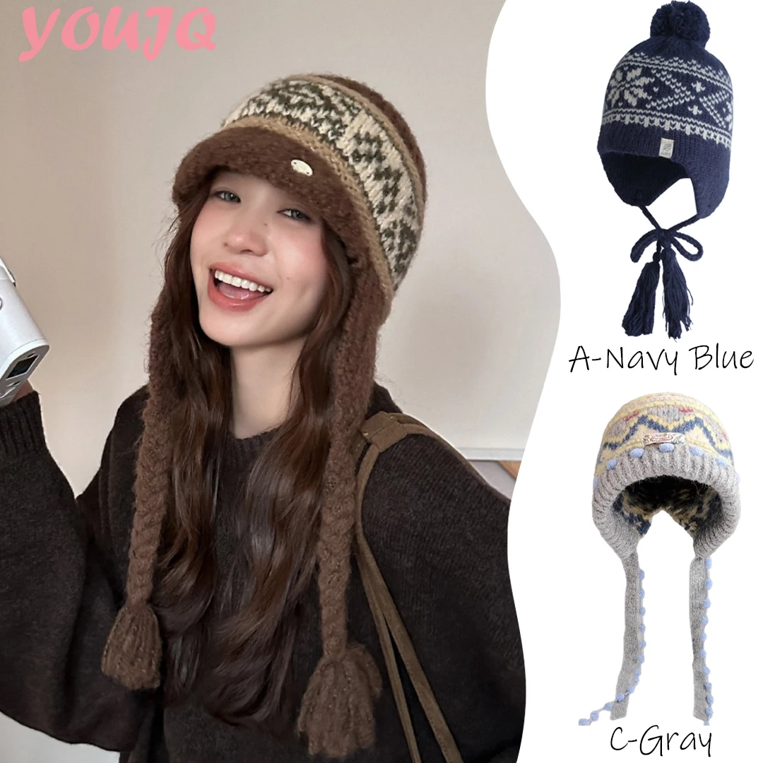 Trapper Hat Ear Flap - Topi Aviator Vintage Winter Fair Isle