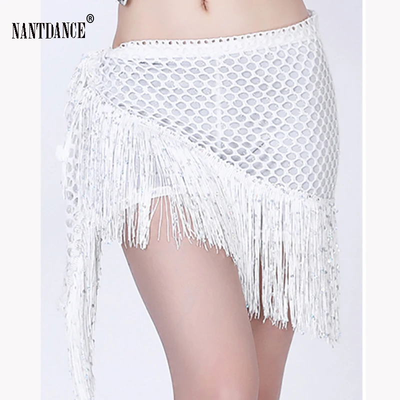 Practice Dance Hip Scarf For Women Mesh Dangling Belly Dance Belt Hip Skirt Scarf Tassels Bling Sequins Wrap