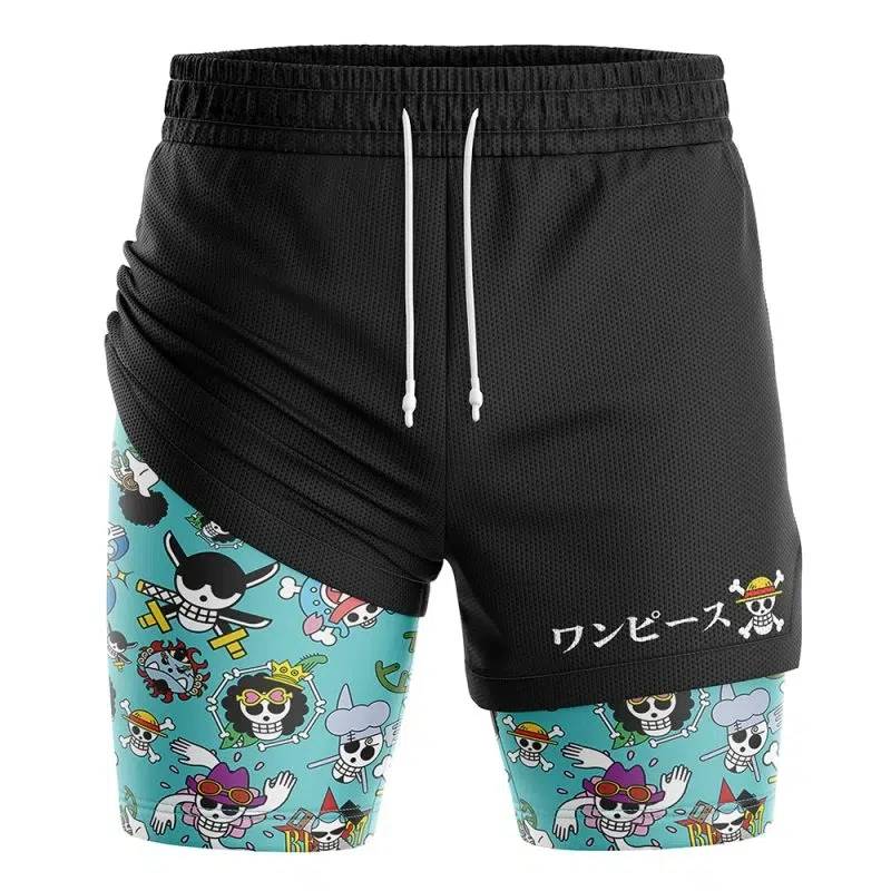 

One Piece Men's Mesh Double-layer Shorts Streetwear Anime Summer 2026 New Y2k Casual Running Gym Workout Quick-drying Shorts