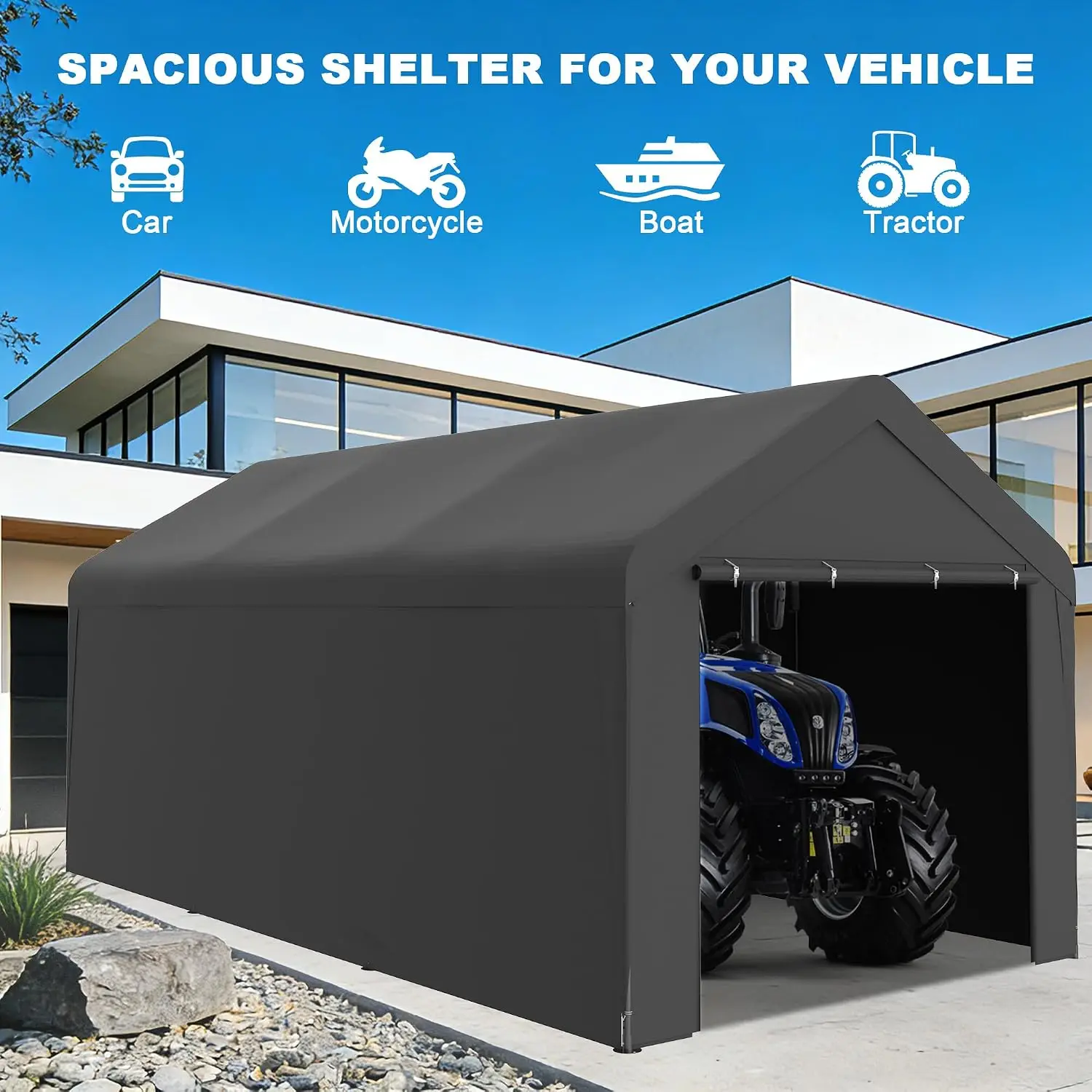 10x20 Outdoor Carport Shelter w/Sidewalls & 2 Doors, Heavy Duty Garage Tent for Vehicle Storage, Customized