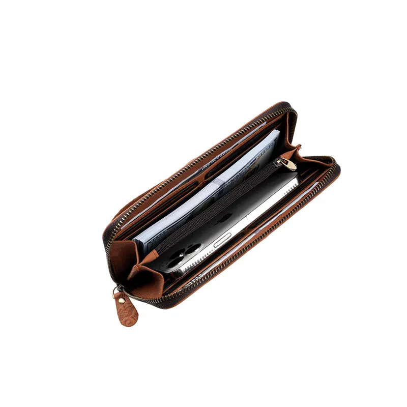 Luxury Zipper Wallet Genuine Leather Men Women Long Bag Male Clutch Purse Man Phone Card Coin Money Purse Vintage