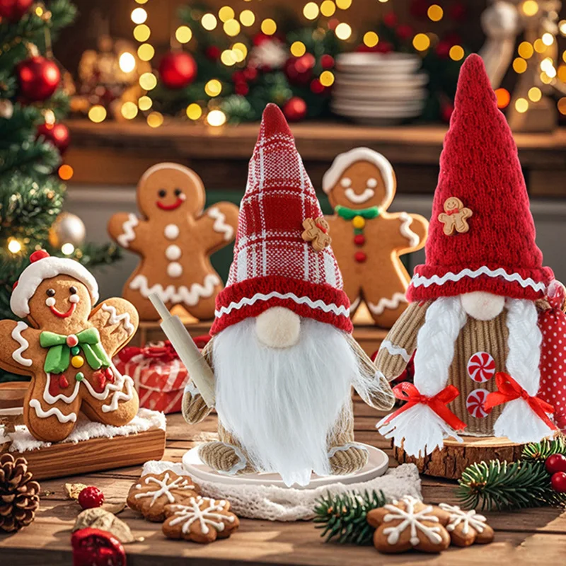 Christmas Faceless Dolls Cute Plush Gnome Dolls Christmas Handmade Gingerbread Man Doll Decorations Xmas Home Window Ornaments