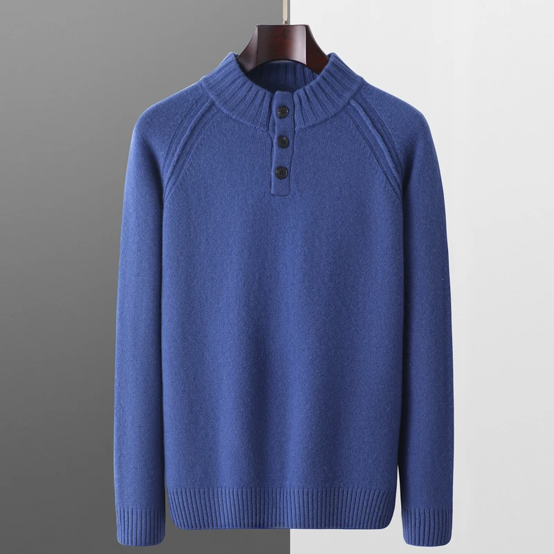 New Autumn/Winter Thick Sweater Men\'s Half High Collar Knitted Pullover 100% Merino Wool Casual Knitted Base Sweater Menswear