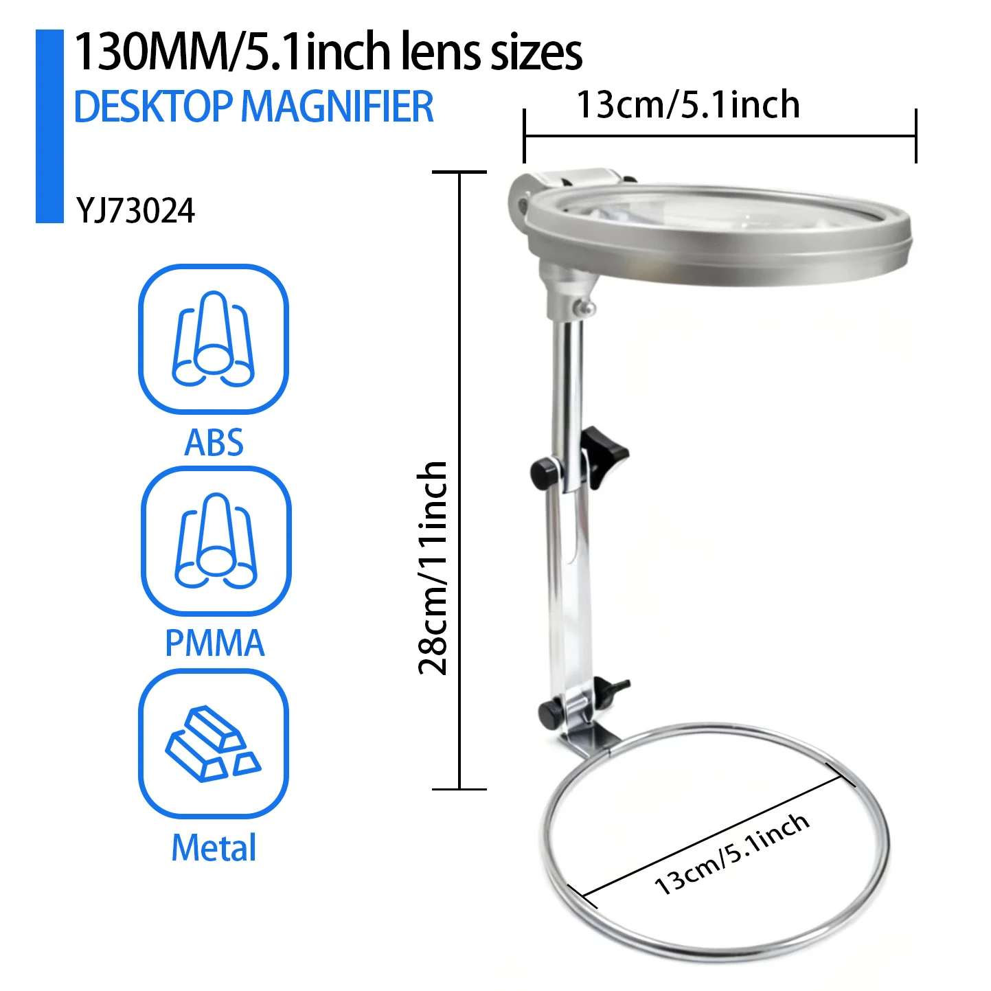 2.5/5x 130mm embroidery light and magnifier with Foldable Stand for Reading, Sewing, Jewelry Making, Cross Stitch,ABS+PMMA+metal