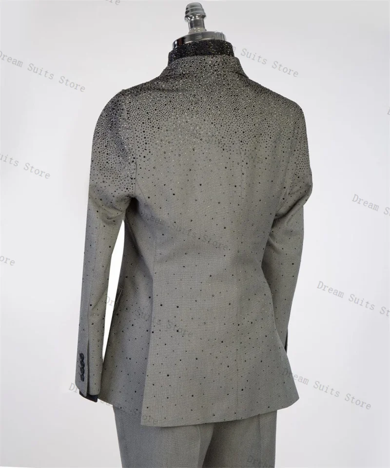 Ensemble de costume gris pour hommes, 2 pièces, Blazer + pantalon, pierres de luxe, veste de bureau formelle personnalisée, Tuxedos de mariage pour marié, manteau en coton