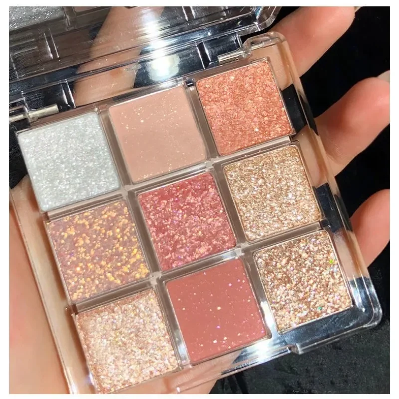 9-Color Glitter Eyeshadow Palette Pink Pearly Eyeshadow Palette Charming Eye Makeup Palette Shiny Eye Shadow Eye Pigments