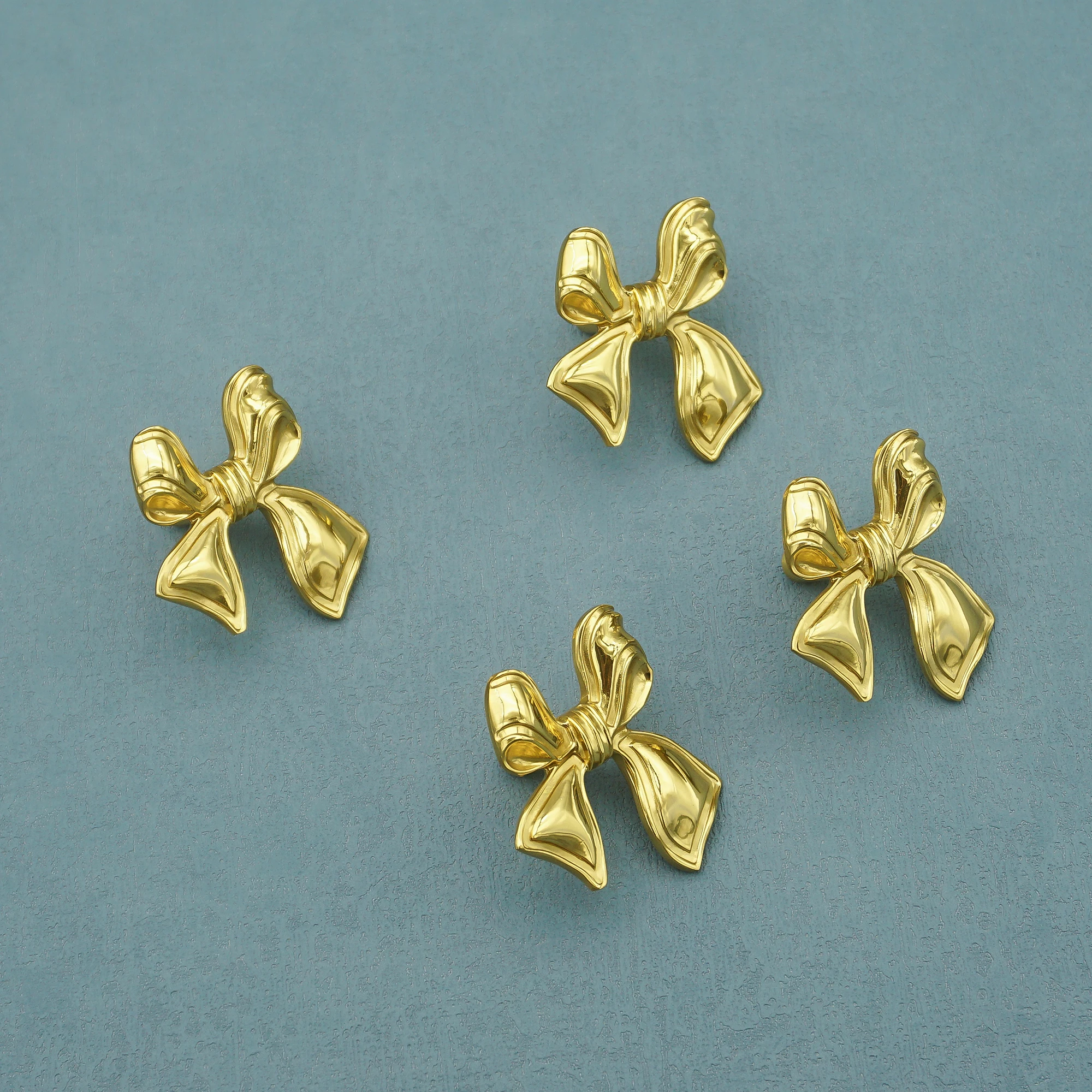 Bowknot Brass Decor Cabinet Handles Creative Bedroom Wardrobe Pulls For Children's Room Polished Gold Drawer Dresser Knobs