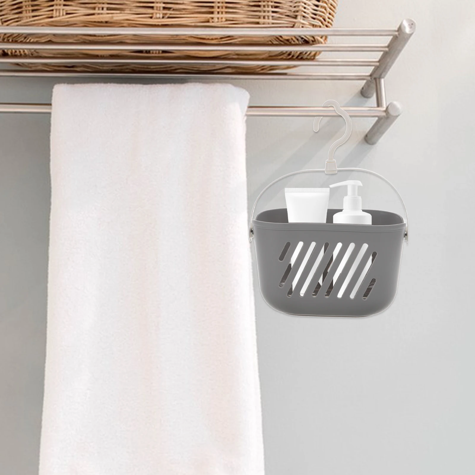 

Bathroom Hanging Basket Plastic Storage Organizer for Shower Gray Color Durability Smooth Surface Portable Shower Basket