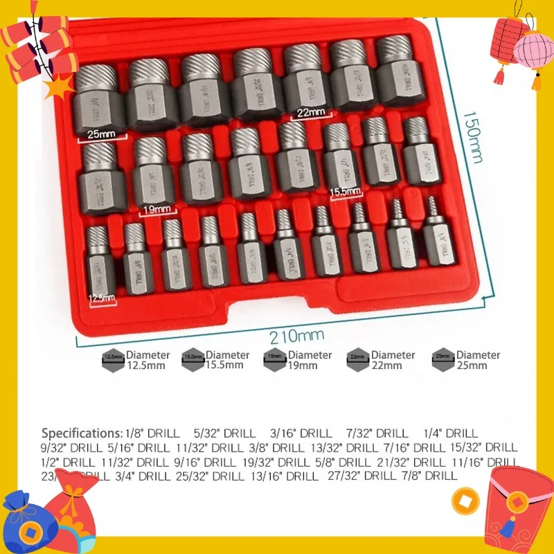 Damaged Screw Extractor Kit Chrome Molybdenum Steel Hex Bolt Stud Remover Tool