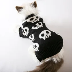 Halloween Pet Costume Skull Knitted Sweater Spring and Autumn Warmth for Cats and Dogs