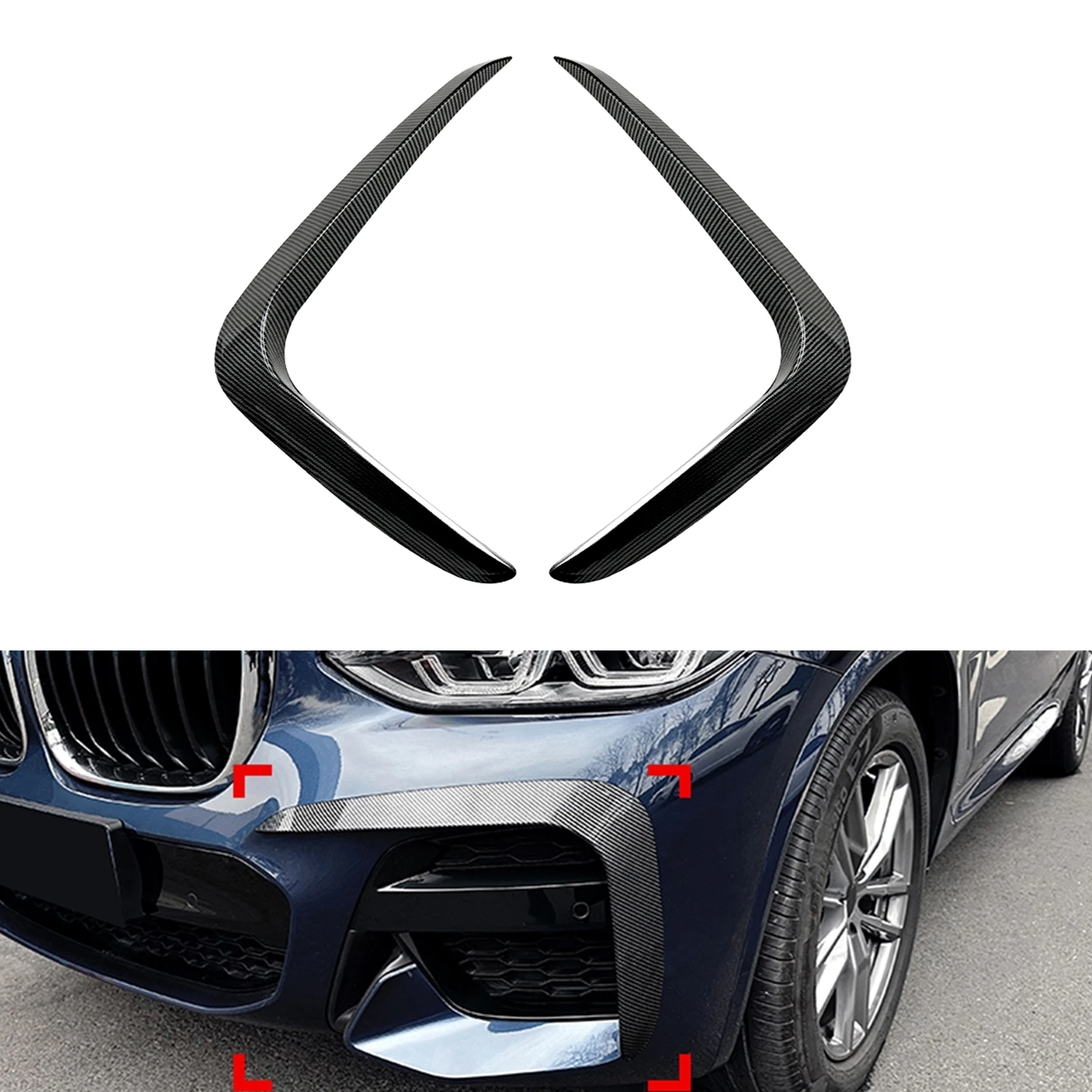 

For BMW X3 X4 G01 G02 2018-2021 M Sport Front Bumper Side Air Vent Splitter Trim Fog Light Intake Frame Canard Spoiler Cover Kit