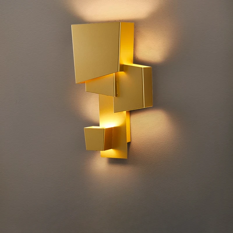 Industrial Tetris Gold Metal Led Wall Lamp Loft Decor Bathroom Mirror Lighting Fixtures Cafe Bar Aisle Stairs Sconces Accessory