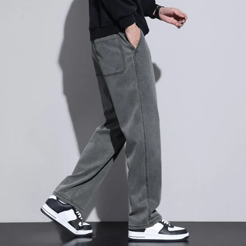 Nova primavera e outono calças casuais masculinas em linha reta solta ajuste calças de negócios
