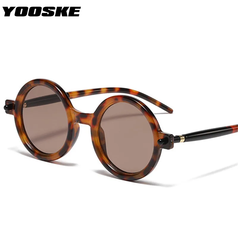 YOOSKE Vintage Round Sunglasses for Men 2022  Brand Designer Retor Sun Glasses Women Ins Popular Leopard Eyewear UV400 Mirror