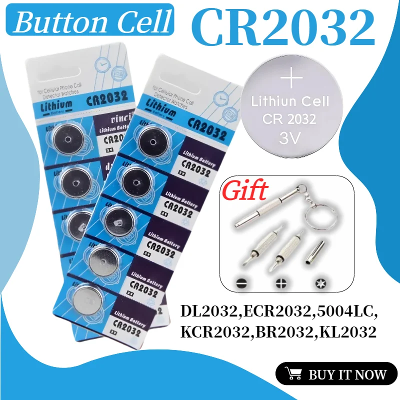 

3V CR2032 Lithium Coin Battery DL2032 ECR2032 CR 2032 Button Cell for Watches LED Toys Remote Controls Calculators Key Fobs