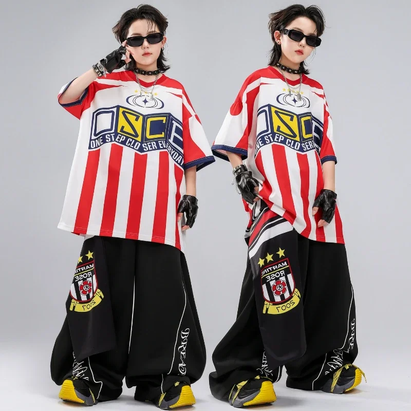 

Fashion Street Dance Clothes for Boys Striped T Shirt Casual Pants New Hip Hop Performance Outfit Streetwear Jazz Stage Costumes