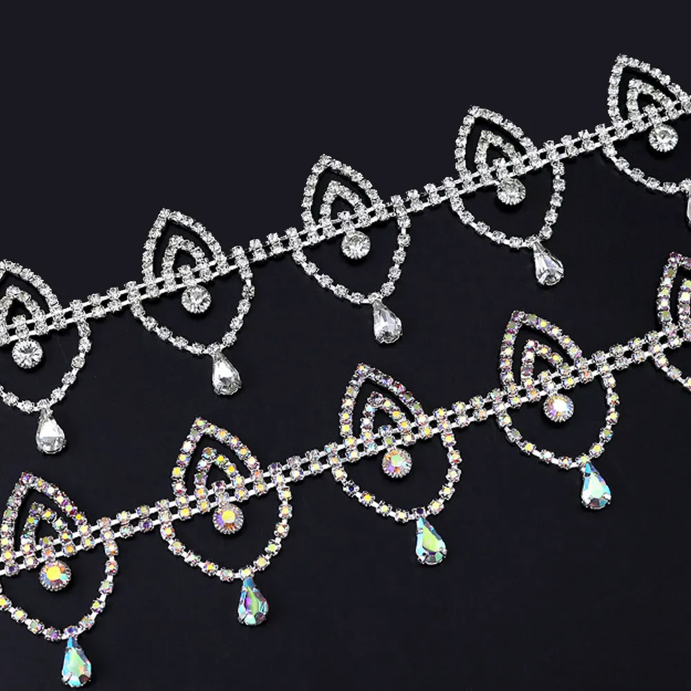 Cadena de cristal en forma de lágrima a la moda, 1 yarda, adorno de diamantes de imitación, cadena de Metal de cristal, cinta soldada para vestido y accesorios de cintura nupcial