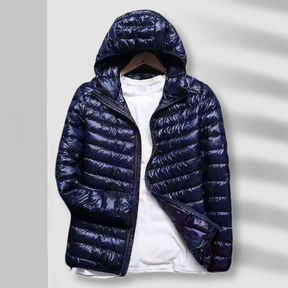 Popular Men Jacket Hood Cotton Padded Cozy Pure Color Elastic Cuff Hooded Coat