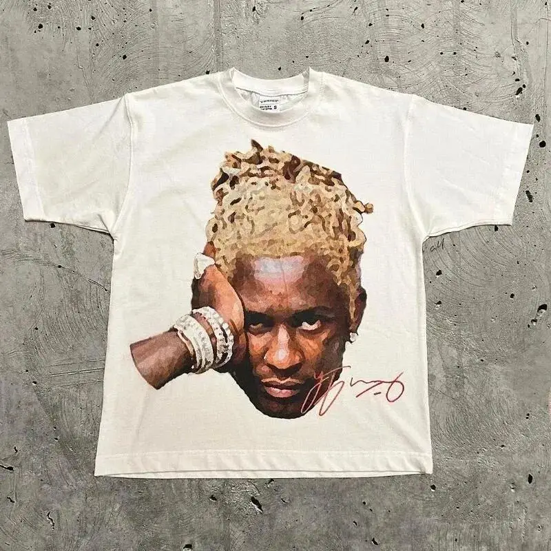 Men's T-shirt Retro Trendy Portrait Printed Short Sleeve T-shirt Y2k Gothic Harajuku Hip Hop Casual Loose