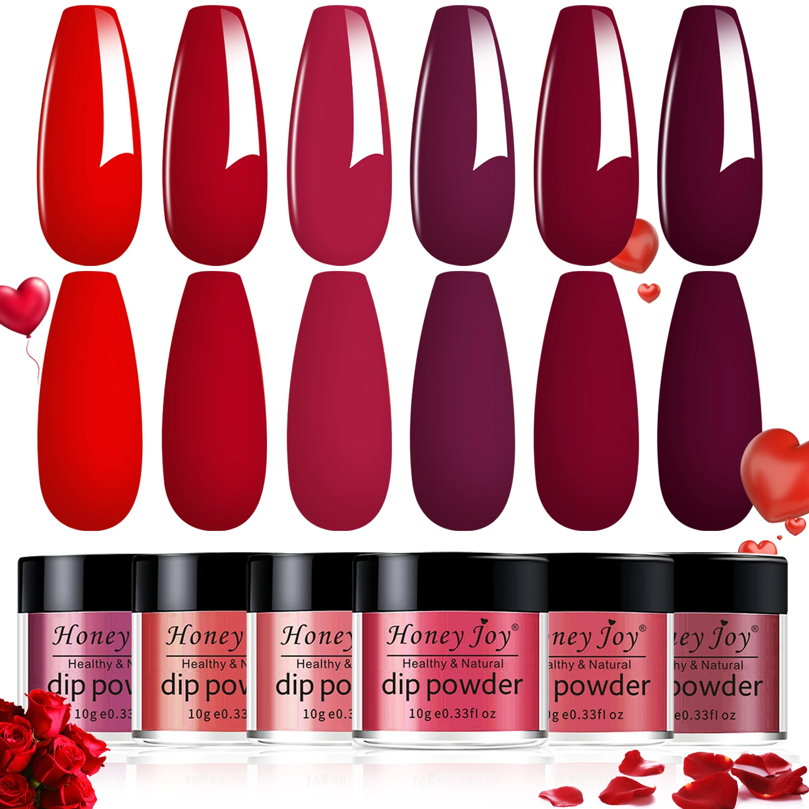 Fijne 6-doos/set Zeer fijne Scarlet Crimson Red Series Dip Powder Nail Kit Dompelpoeder Set als Nail Gel Nagellak Effect