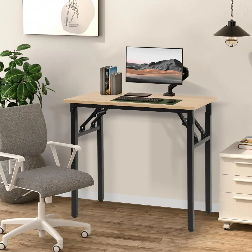 Small Foldable Computer Desk, 31.5 inch Small Folding Home Office Desk for Small Spaces, Modern Simple Style
