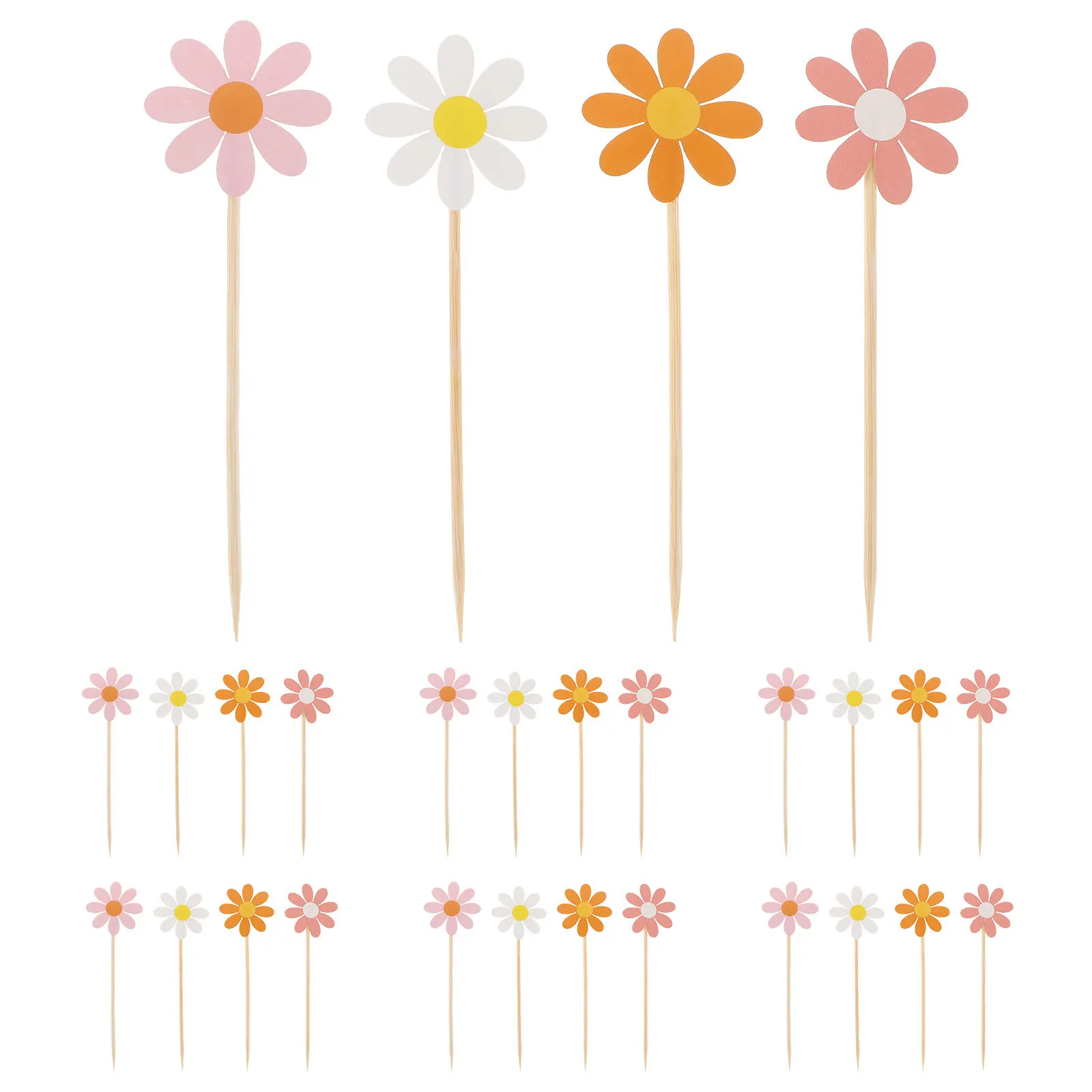 

40Pcs Daisy Flower Cake Toppers Creative Cake Picks for Birthday Wedding Party Cupcake Dessert Decoration Supplies