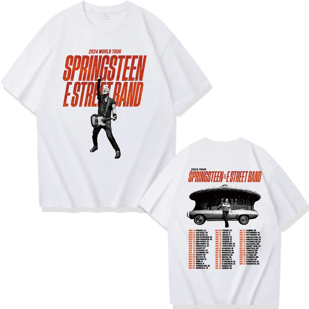 Bruce springsteen and E Street 2024เสื้อทัวร์เสื้อฤดูร้อนแขนสั้นผู้ชายผู้หญิงของขวัญแฟนๆฮาราจูกุ