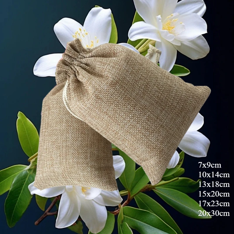 

60pcs Handmade Hessian Jute Drawstring Bag for Wedding Gift Packaging Party Favors Candy Sachet Storage Christmas Display Supply