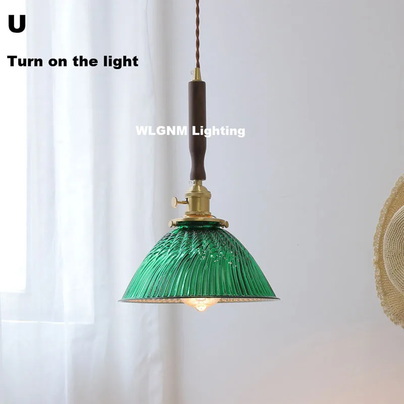 Nordic Wooden Glass Pendant Lights Vintage Chandeliers Bedroom Living Room Dining Room Copper  Lamp Japanese Hanglamp Luminaria