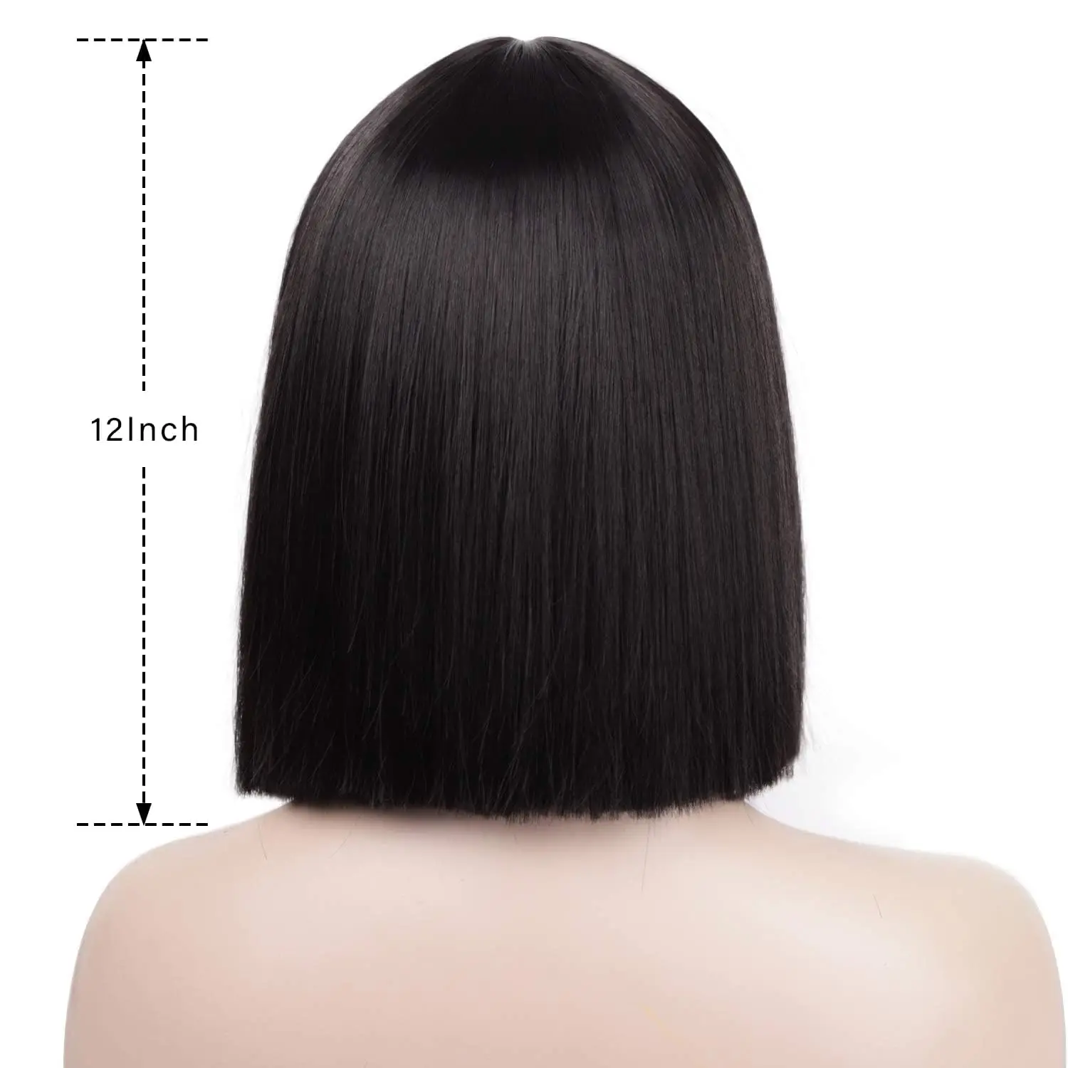 Black Bob wig with bangs, black short wig suitable for women's wigs, heat-resistant synthetic wig, 12 inches for daily party use image 4