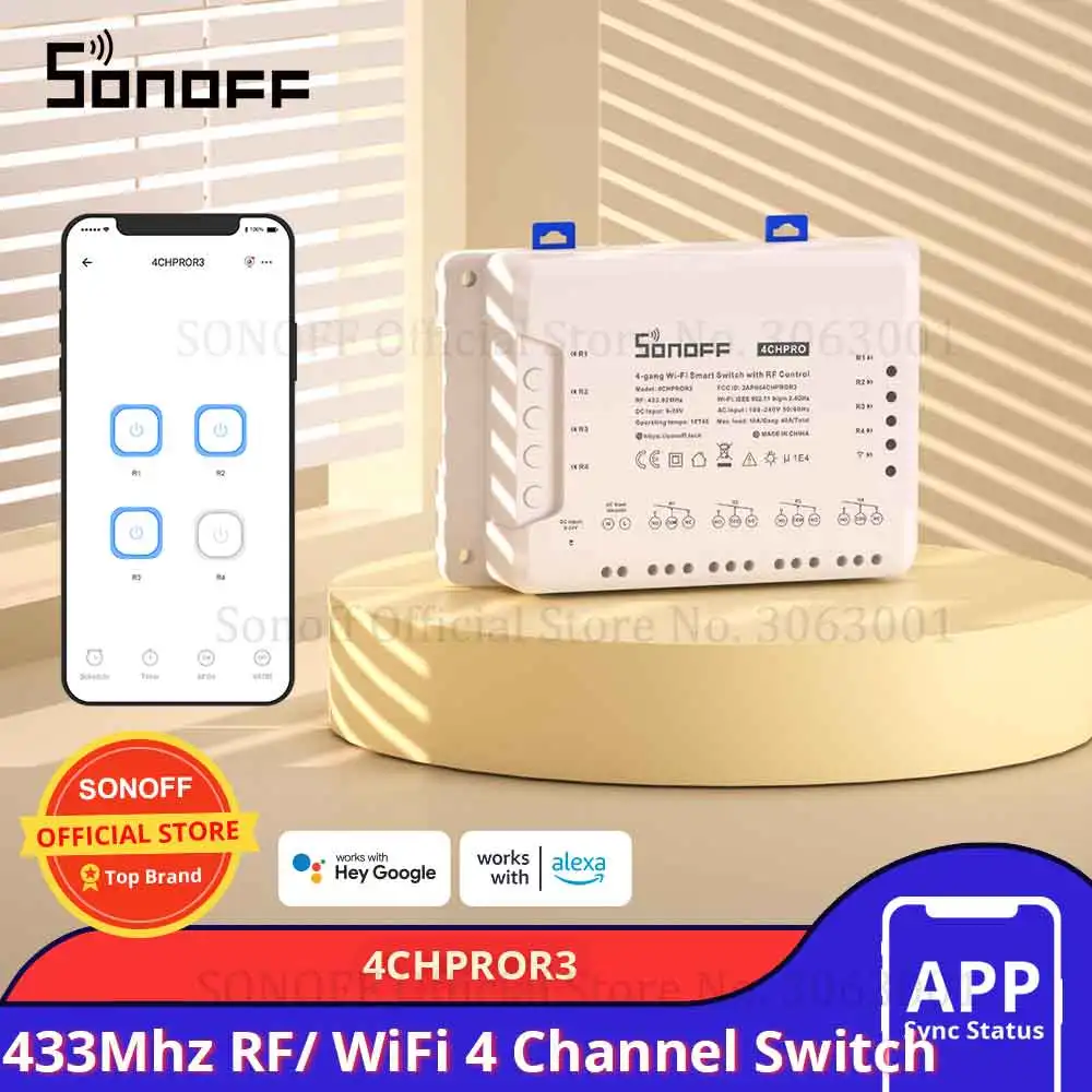 SONOFF 4CHPROR3 Wifi Light Switch Remote 433 Mhz RF Smart Home Controller 4 Channel/ Gang Intelligent Wireless Switch Module