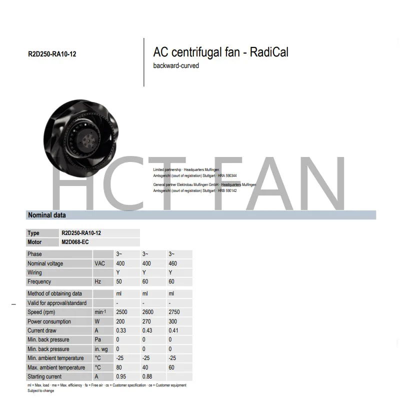 Brand New Original R2D250-RA10-01 Upgrade Model: R2D250-RA10-12 Fan
